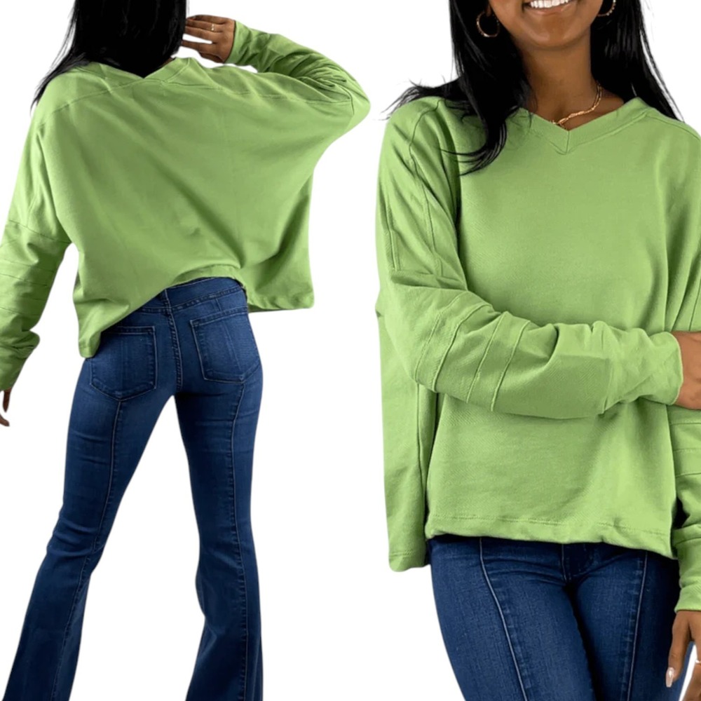 Bucket List Sweatshirt Small Mint Green Boxy Oversized Drop Shoulder Lightweight